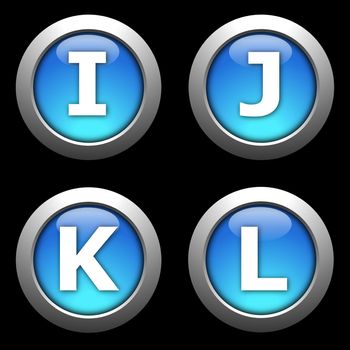 alphabet button collection isolated on black background