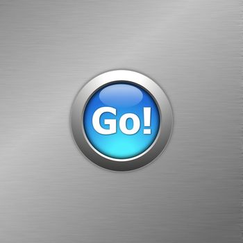 blue go button on metal a texture