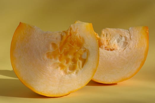 Close up of a slice of pumpkin.