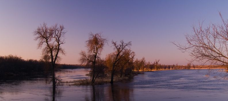 Spring flood on the James River in South Dakota