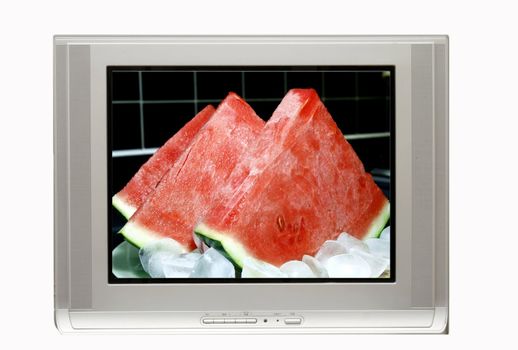 Blank TV ready for commercial use and watermelon