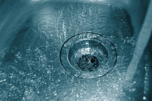 water flow into the drain in the kitchen