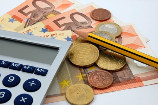 macro of euro bills and coins can be used as background