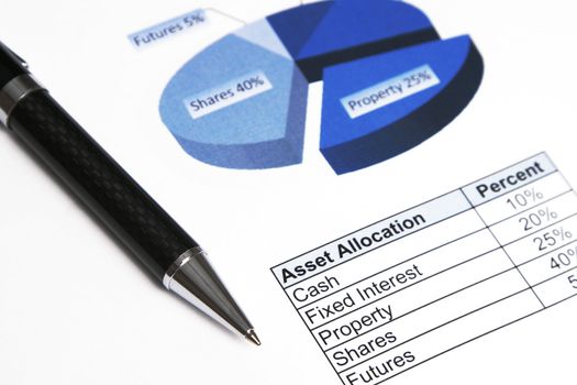 Asset Allocation, Business Investment, Table And Chart, Focus Pen Top