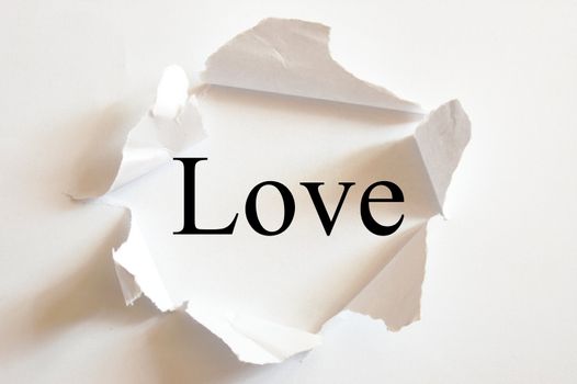 love on white background in a hole