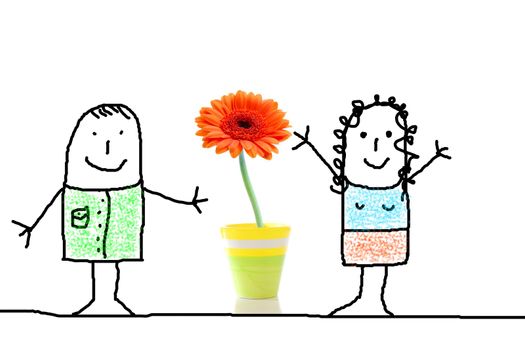 illustration of love concept with flower and figure