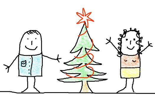 illustration of young couple with christmas tree showing xmas concept
