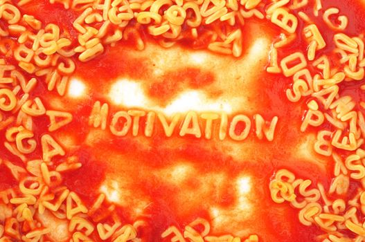 motivate or motivation business concept with red tomata pasta snack