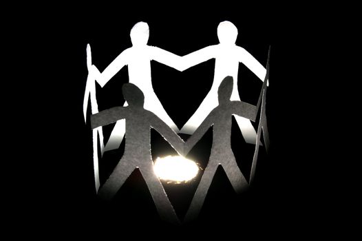 paper team showing concept for friendship teamwork love and help