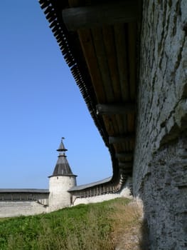Courtyard of the fortresses. Russia, kremlin of Pskov.