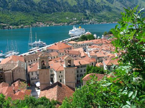 Medieval town Kotor in Montenegro, view from above
