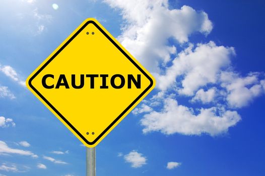 yellow caution traffic sign with copyspace for text message