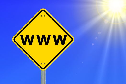 internet or web concept with yellow road sign
