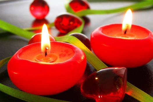 bath decoration with red candles showing spa concept