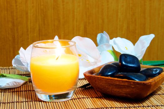 spa, zen and wellness still life with flowers and stones