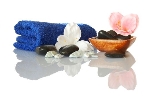 spa still life with towel and flower showing wellness concept