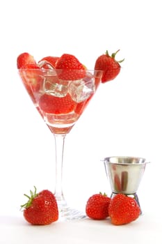 strawberry beverage in glass isolated on white background