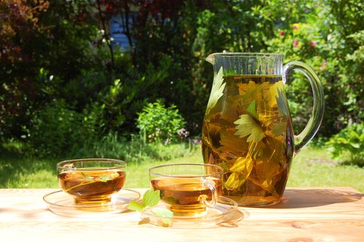 cup of tea in the garden at summer