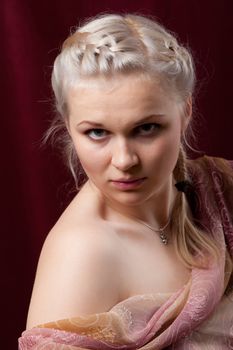 Portrait young beautiful girl on dark background