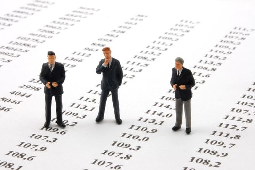 business man over economic chart in conversation