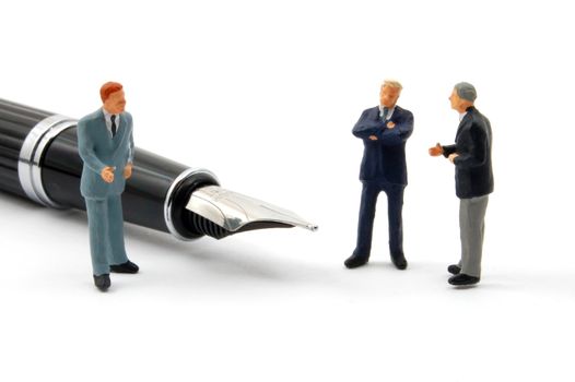 business man and pen isolated on white background