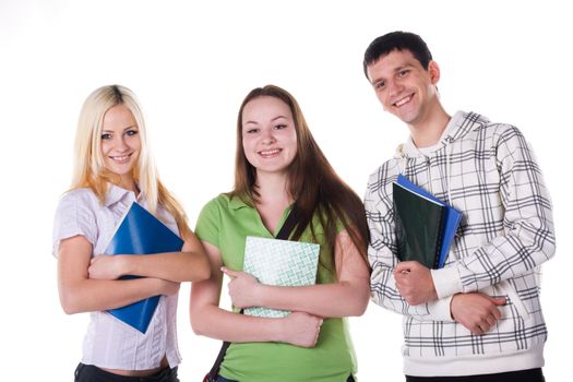 Cheerful students isolated over white