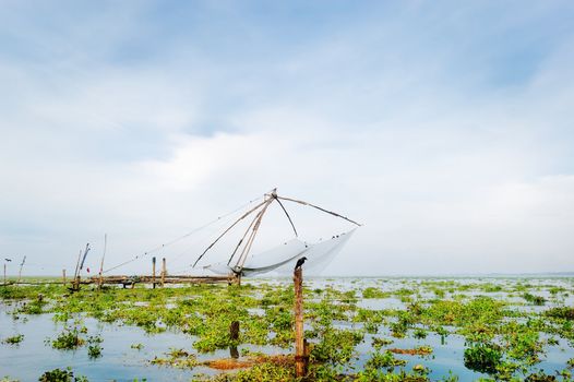Fishing nets in the bay of ocean