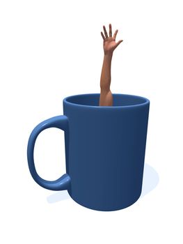 human arm in a coffee cup - 3d illustration