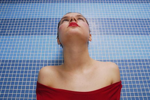 Girl with dyeing and red lips