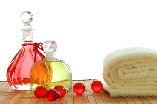 bottles of massage oil for relaxation after stress