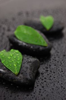 wellness massage or bath concept with zen stones leafes and water drop