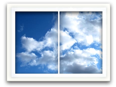 Window View to Blue Sky over White Background