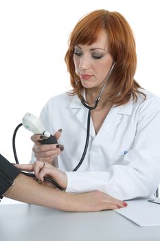 young doctor with stethoscope on isolated background
