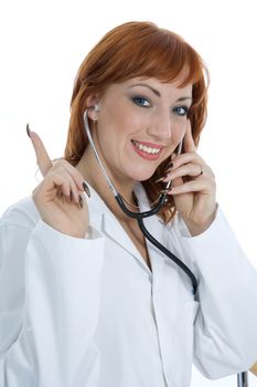 young doctor with stethoscope on isolated background
