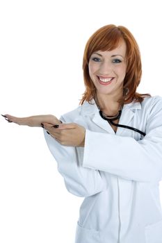 young doctor with stethoscope on isolated background