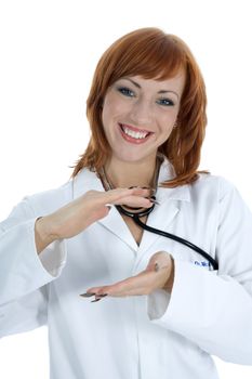 young doctor with stethoscope on isolated background