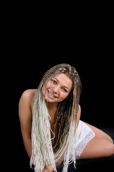 naked girl on  black background