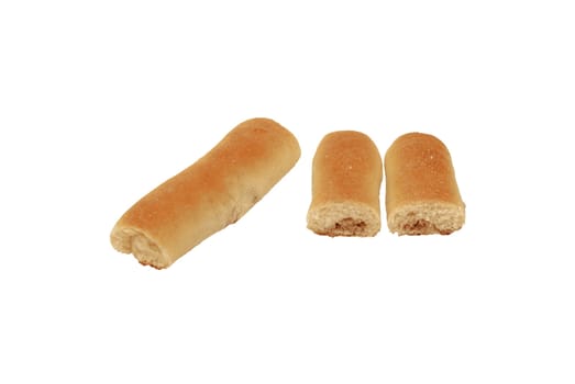 meat filled pastry roll cut isolated over white background