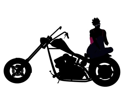 An african american female biker silhouette on a white background