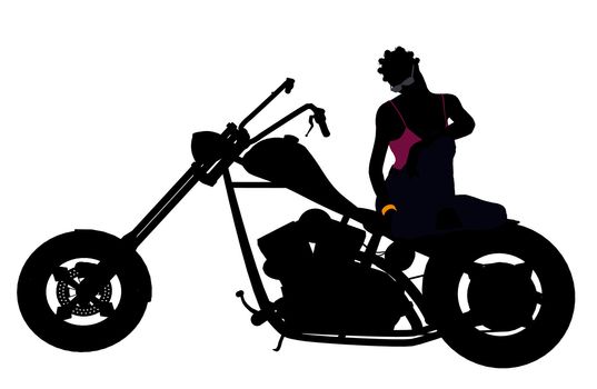 An african american female biker silhouette on a white background