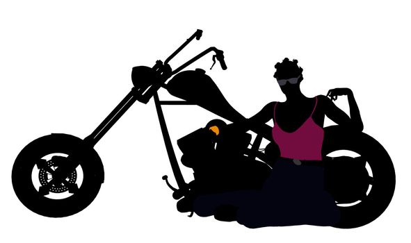 An african american female biker silhouette on a white background