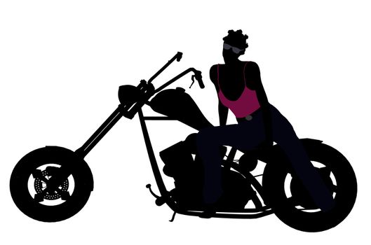 An african american female biker silhouette on a white background