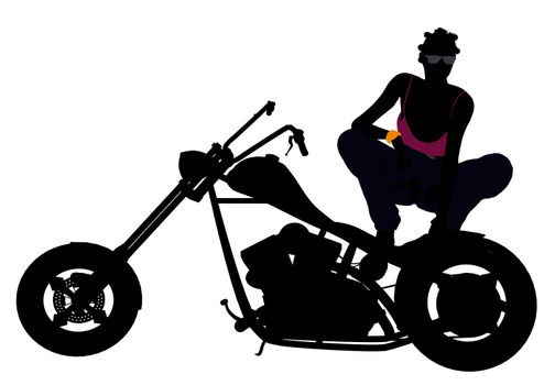 An african american female biker silhouette on a white background