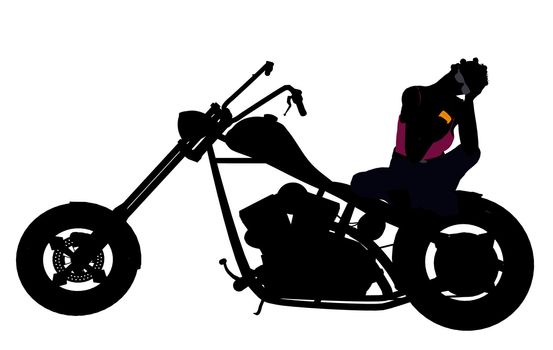 An african american female biker silhouette on a white background