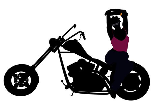 An african american female biker silhouette on a white background