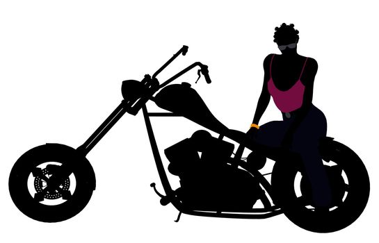 An african american female biker silhouette on a white background