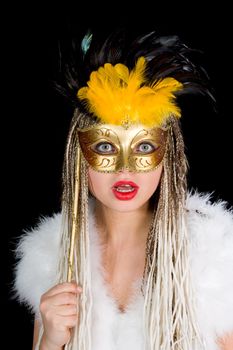 Portrait  girl with mask on black background