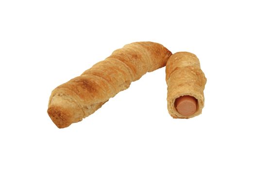 hot-dog rolled flaky pastry cut isolated over white background