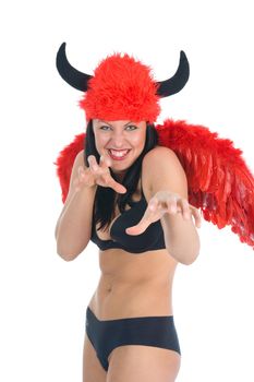 Beautiful sexual devil on white background