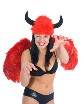Beautiful sexual devil on white background